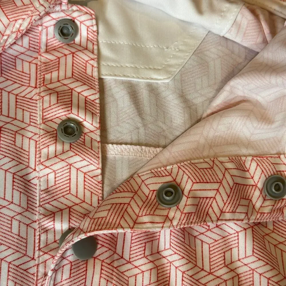 Cutter & Buck CBUX Mens XL Golf Polo Pink Geometric Performance Moisture Wick